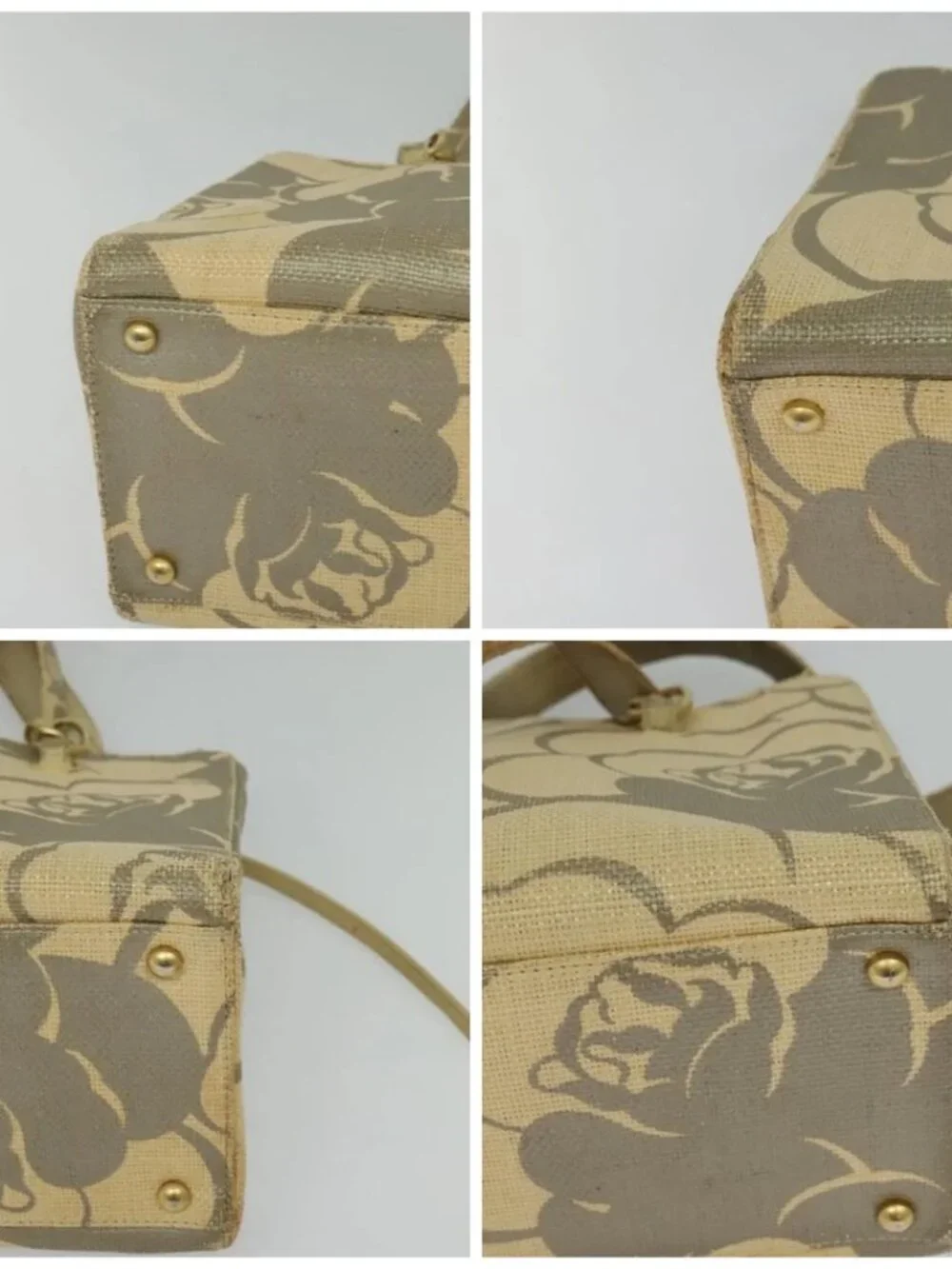 CHANEL Camelia Chain Tote Bag Straw Beige CC Auth 122907